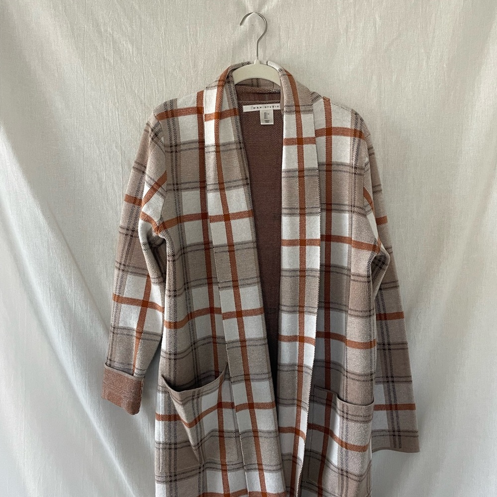 Max Studio Brown and Cream Knit Cardigan